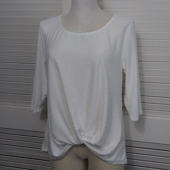W5 White Swiss Dot Top Twist Front 3/4 Sleeve Size Large - Picture 5 of 10